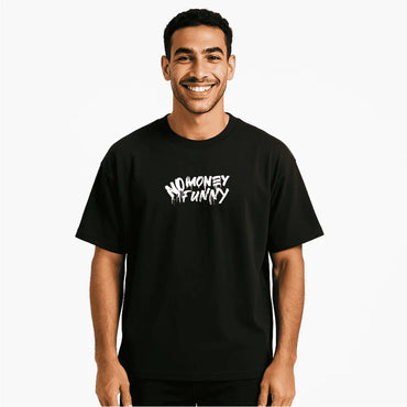 Oversized Black Graphic T-Shirt – No Money No Funny