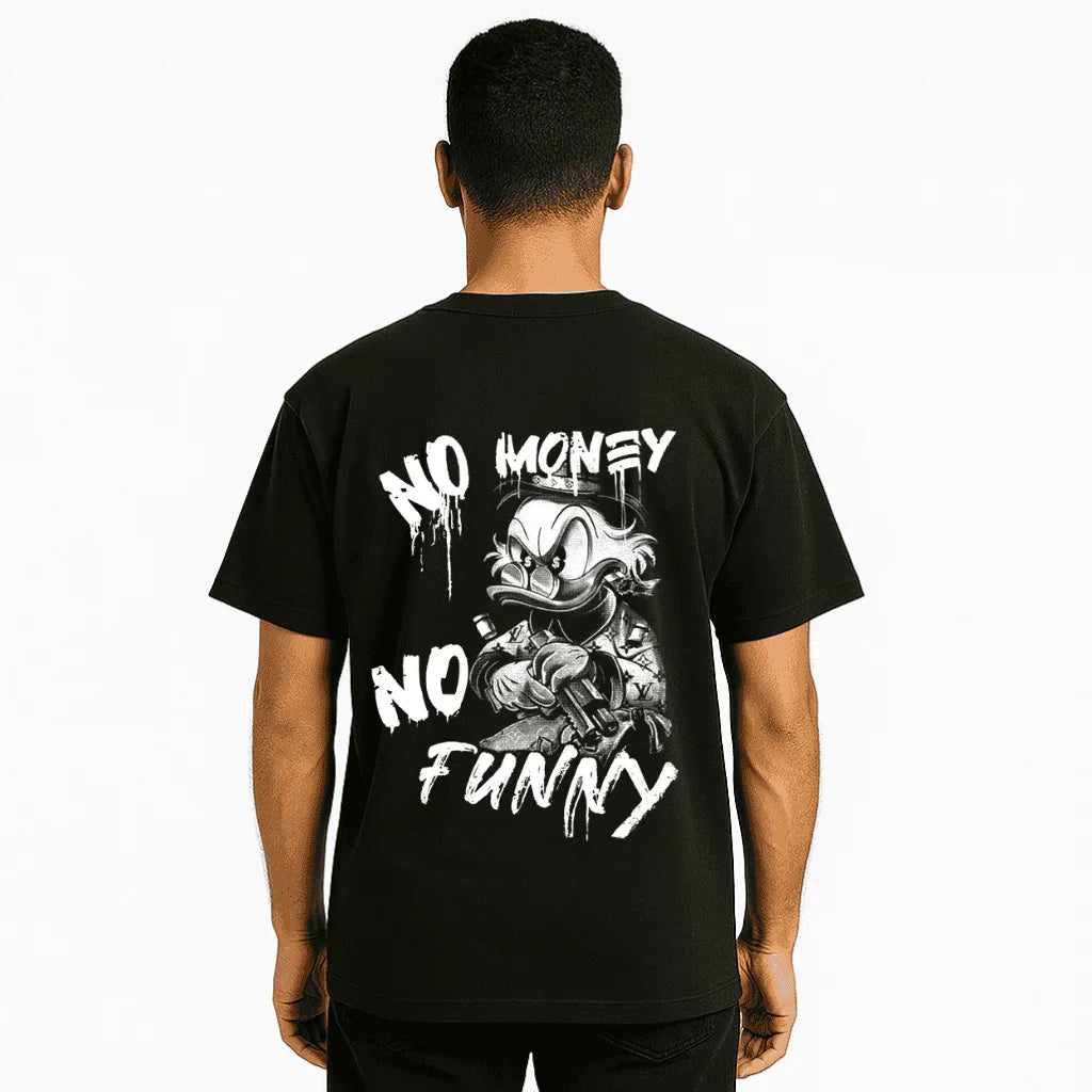 Oversized Black Graphic T-Shirt – No Money No Funny