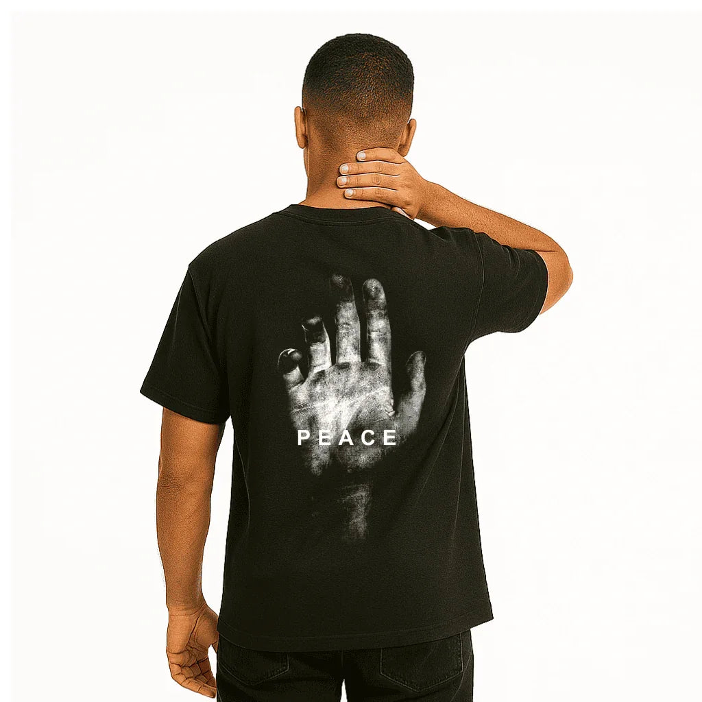 Oversized Black T-Shirt – “PEACE”