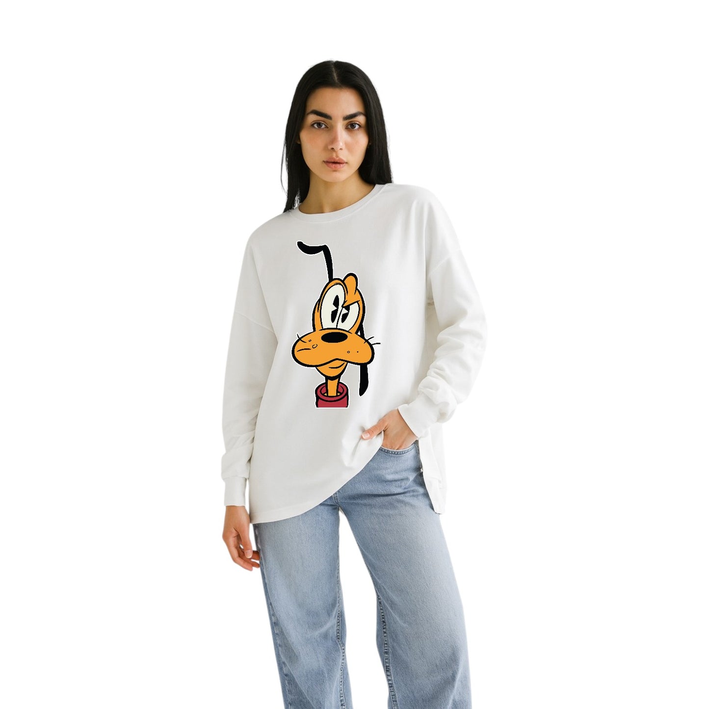 Cartoon Pup White Oversized Sweatshirt