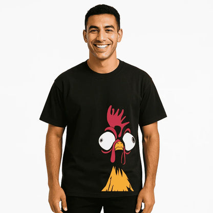 Oversized Black T-Shirt – Bold Cartoon Chicken Graphic | Unisex Streetwear