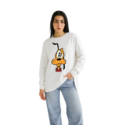 Cartoon Pup White Oversized Sweatshirt