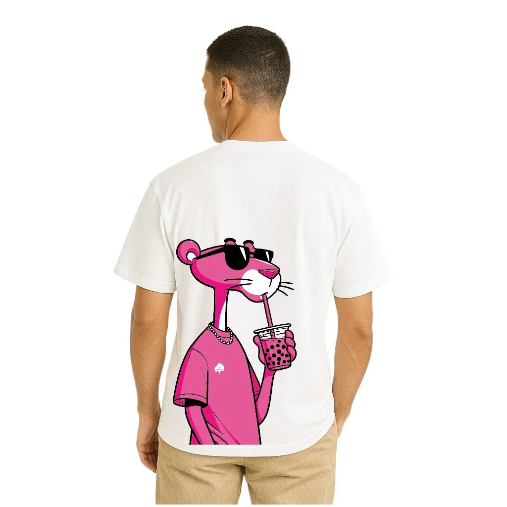 White Oversized T-Shirt Chill Panther Graphic