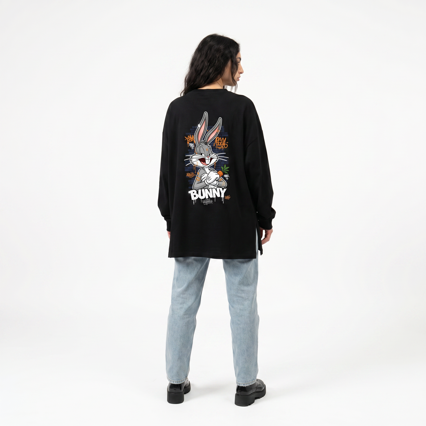 Stay Crazy Bunny Oversized Long Sleeve Tee