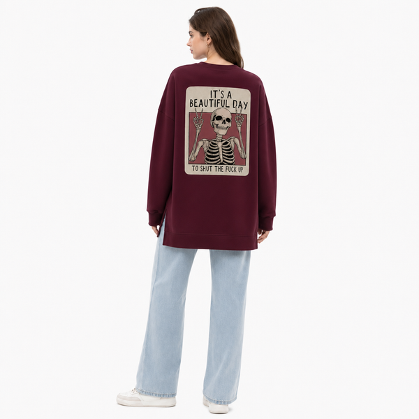Overthinkers Club Oversized Long Sleeve Tee – Burgundy Edition