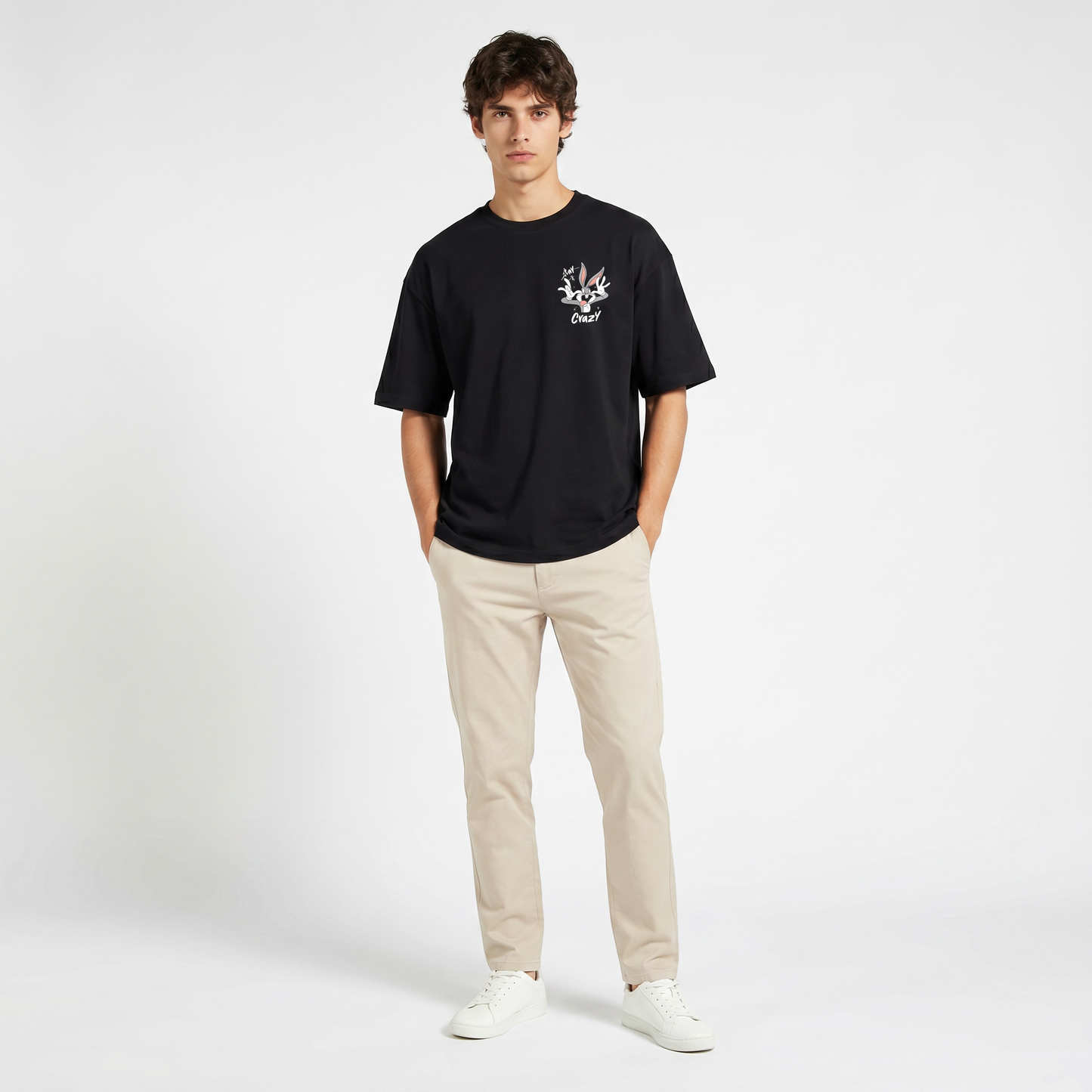 Crazy Bunny Oversized Tee – Black Edition